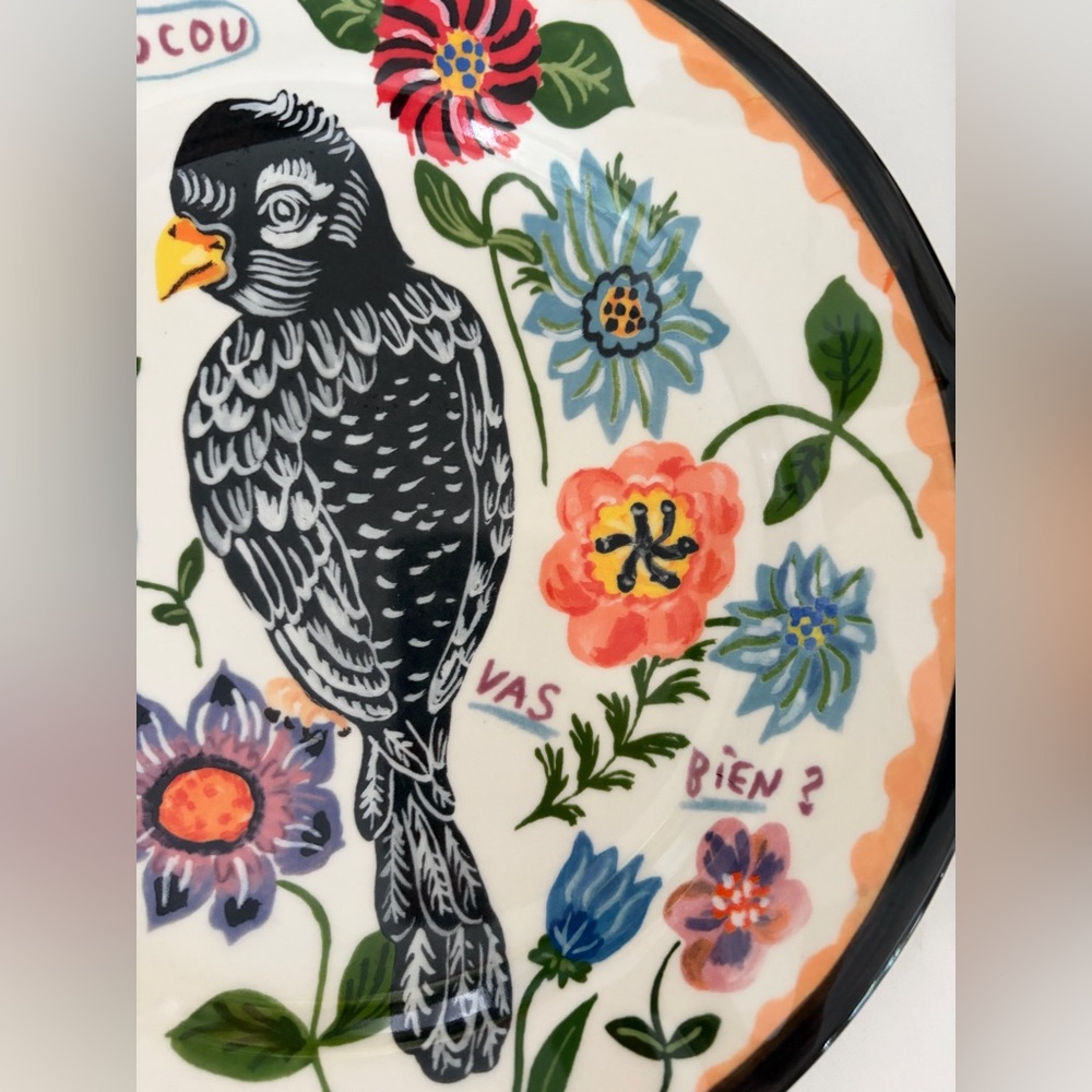 Nathalie Lete Hand-Painted Floral Bird Ceramic Serving Plate - Multicolor - Picture 4 of 6